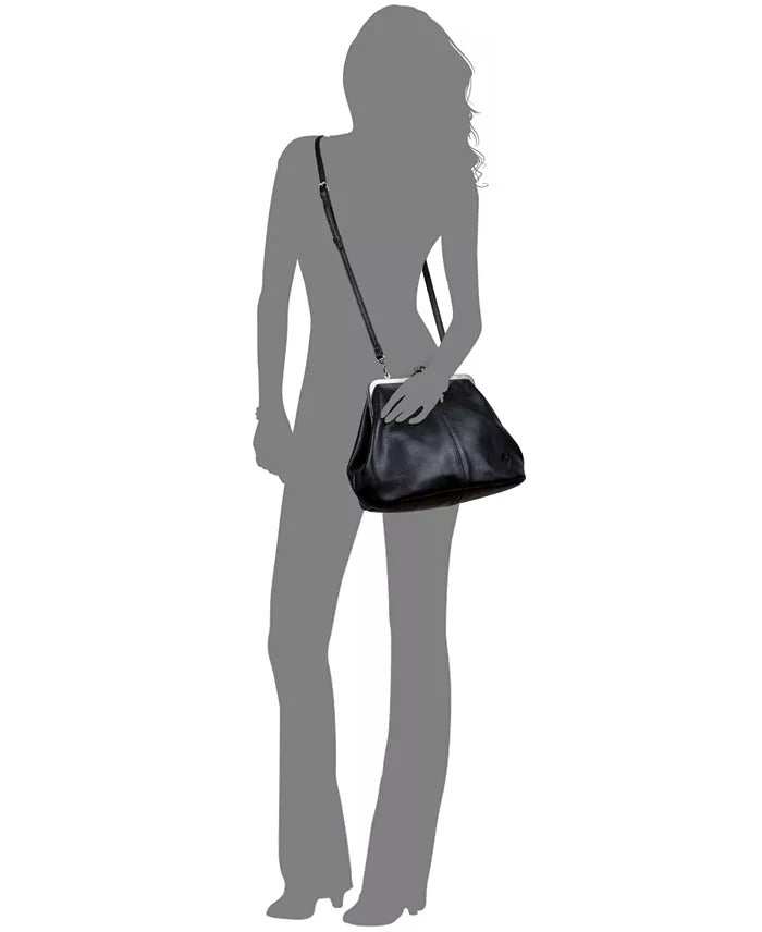 Classic Kiss-lock Closure Adorned Leather Bag