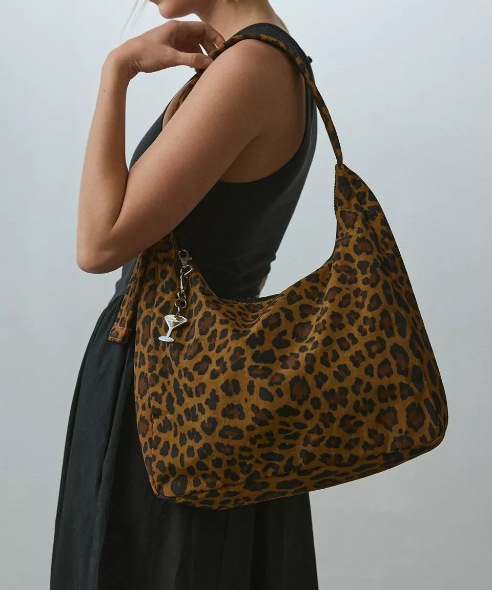 Leopard Print Nylon Shoulder Bag
