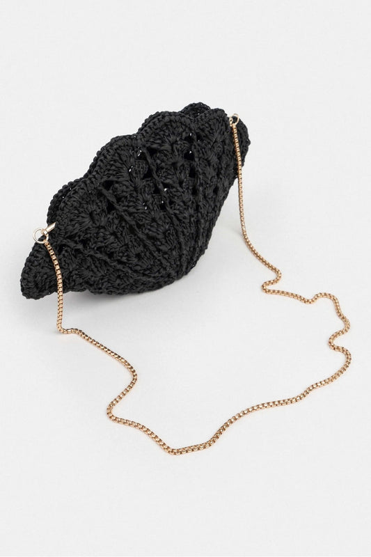 Black Knitted Chain Shoulder Strap Detail Women's Bag