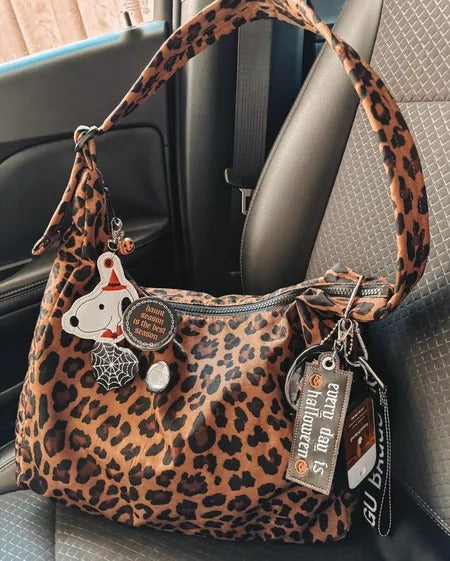 Leopard Print Nylon Shoulder Bag