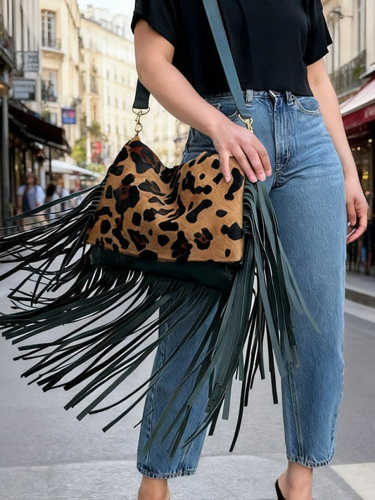 Leopard Print Fringe Crossbody Bag