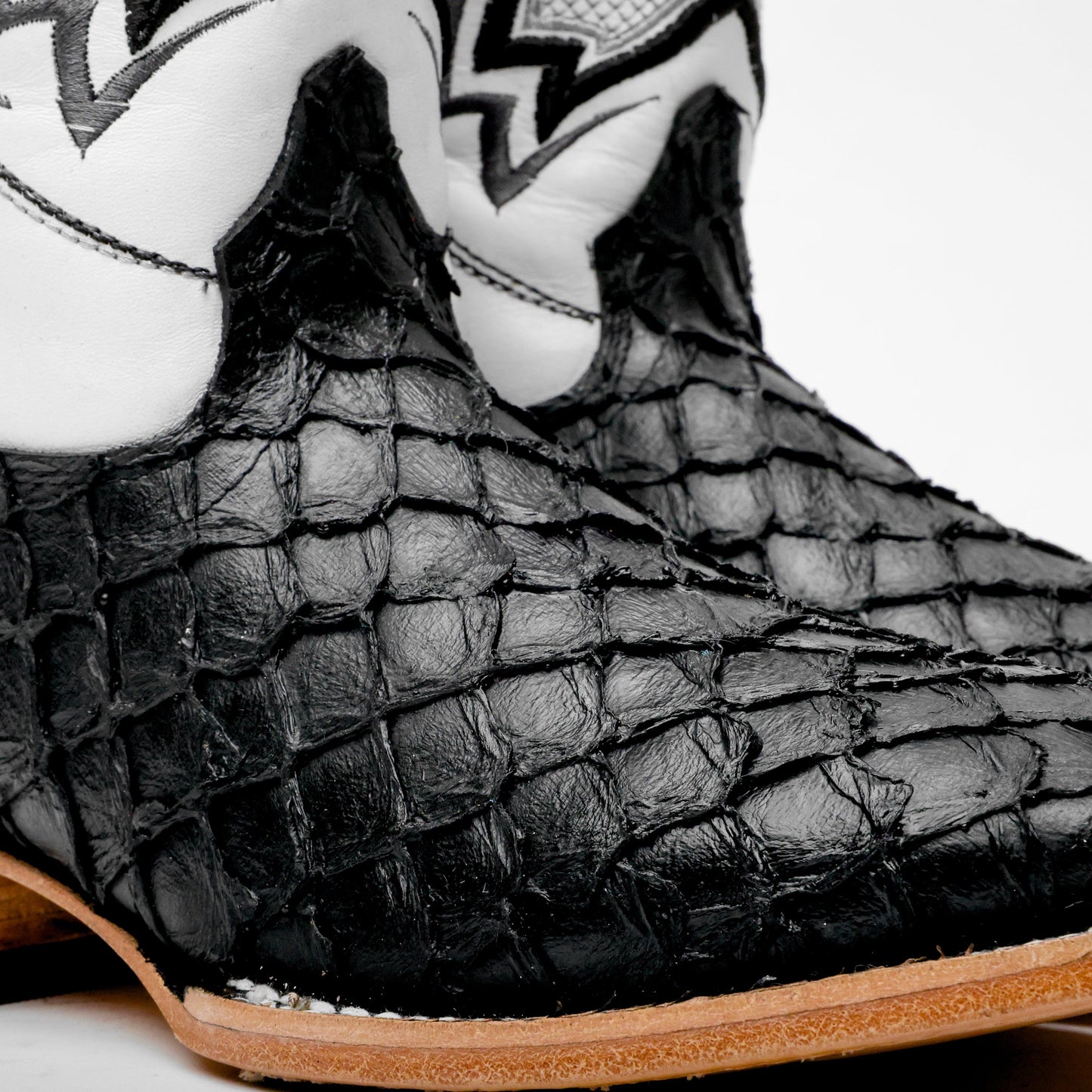 Black Mini Pirarucu Leather Boots - Square Toe